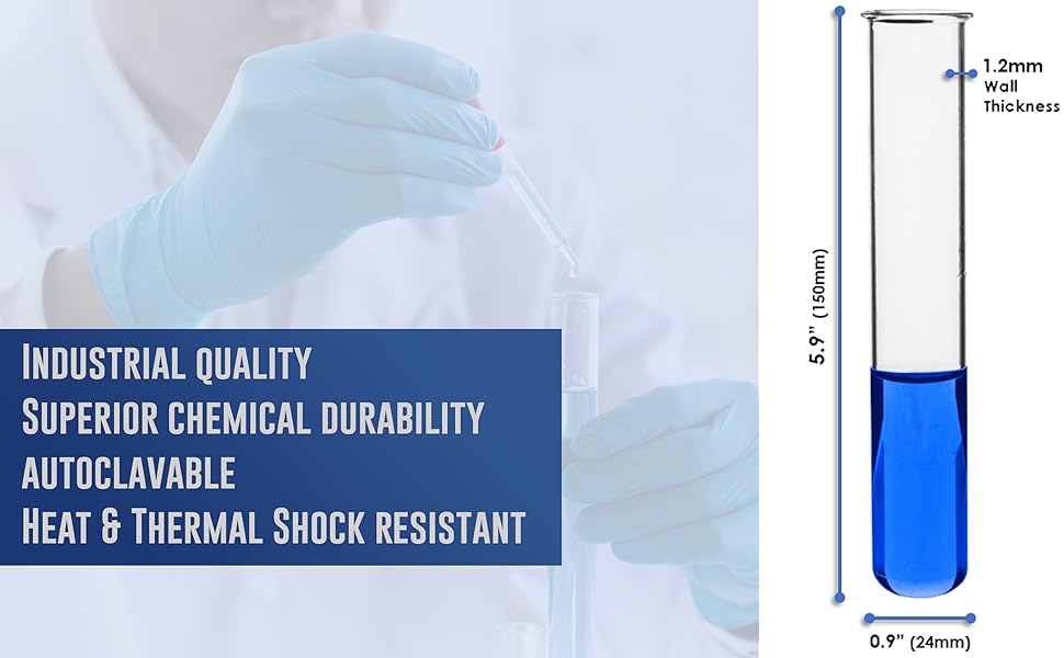 Borosilicate 3.3 glass TEST TUBE SAMPLE CULTURE BIOLOGY CLASS LAB EISCO AUTOCLAVE INDUSTRIAL QUALITY