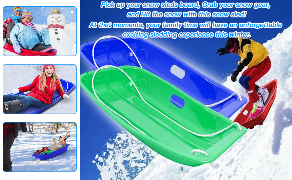 MONBAR Plastic Snow Sleds for Kids and Adult,35”Snow Sled
