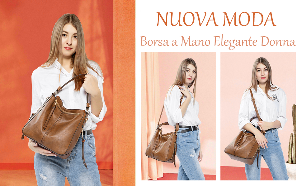 Borse Donna Borsa in Pelle Sintetica Borsetta Grande Borsa Cuoio Borsa a Mano Hobo Spalla Marrone