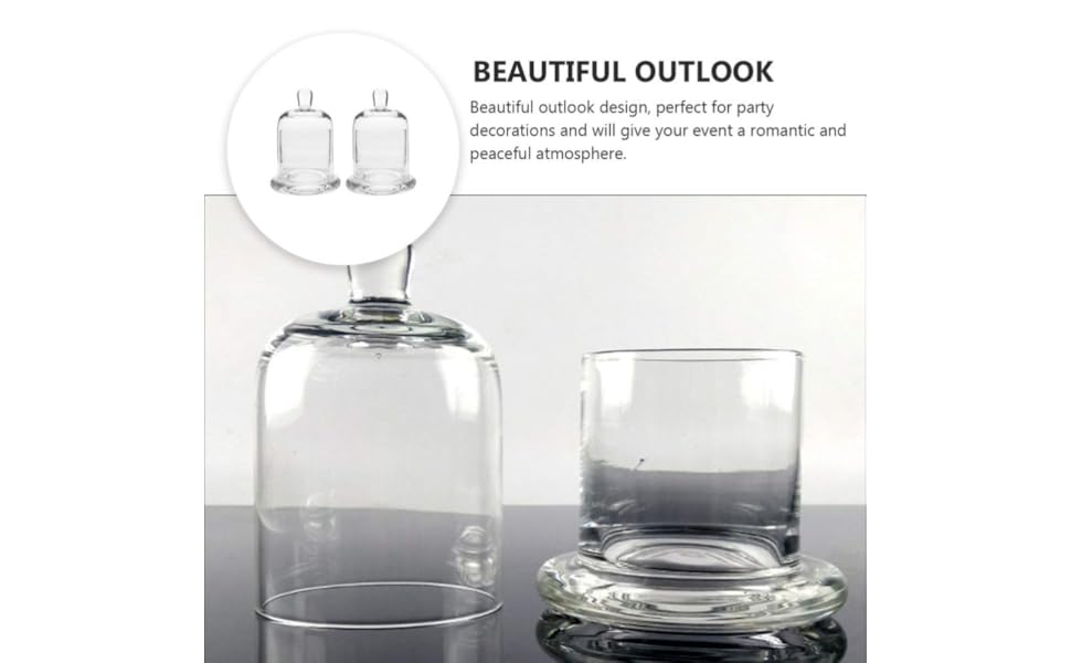 2 Sets Glass Candle Holder with Dome Cloche Clear Glass Jar