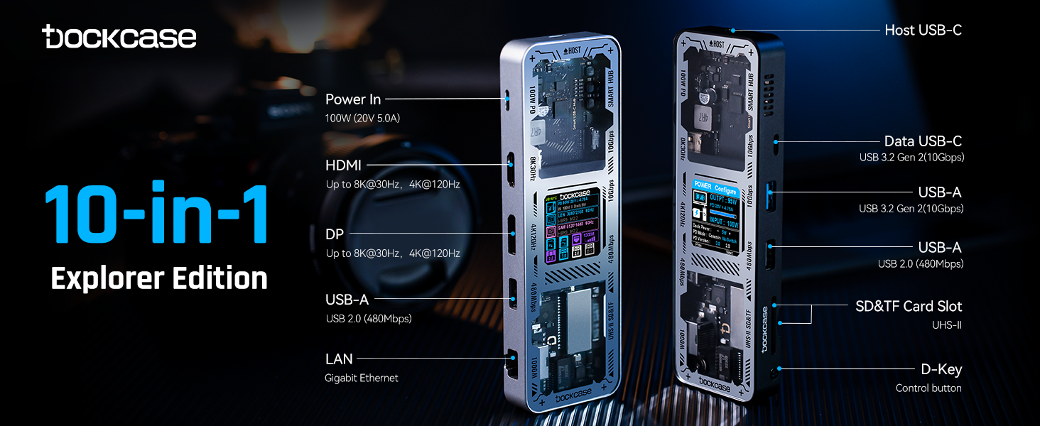 Dockcase 10-in-1 USB-C ハブ100W PD 8K 4K Dockcase Explorer Edition:Smart 10-in-1 USB-C Hub-Glossy Silver