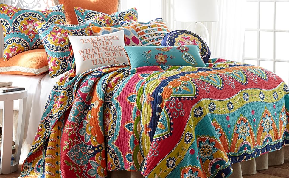 送料無料 新品 PHENIX Quilt Kids 2ピース 140 LB LEVTEX HOME Deniza 3-Piece Multicolor Paisley Cotton King
