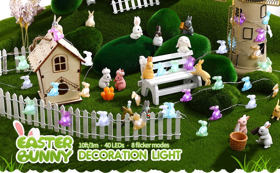 Easter Bunny String Light, 10ft 40LEDs Rabbit Bunny Decoration Lights
