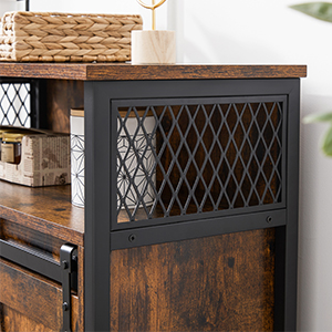 VASAGLE Credenza, Armadio Da Cucina, Armadietto, Tavolo Da Buffet Con Ante Scorrevole, Ripiano Regolabile, Industriale, Per Soggiorno, Marrone Vintage E Nero Da SONGMICS 14 1