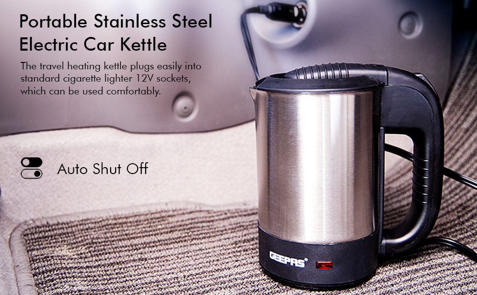 Geepas 12V Car Kettle 500ML Travel Kettle, Water Heater for Caravans