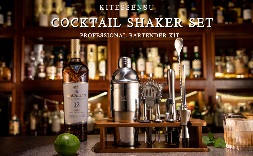 KITESSENSU Cocktail Making Set with Stand, Cocktail Shaker Set