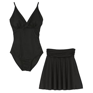 Amazon | [シードレス] スカート付 Vネック ワンピース/水着