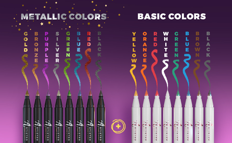 pastel markers, metallic markers