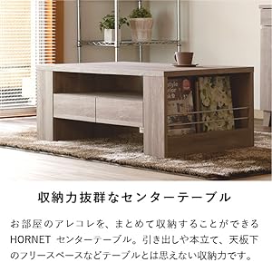 一生紀 HORNET/ホーネット センターテーブル ローテーブル 木目 グレー 一生紀 ローテーブル センターテーブル 収納 引き出し ラック