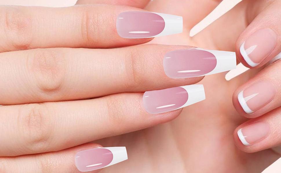 Fake Nails with White Tips,150Pcs Stick On Fashion Faux Nails with Full
