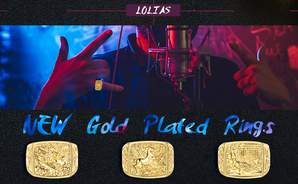 Men's 18K Gold Plated Rings Wedding Ring Rich/Luck/Wealth Ring Set Adjustable