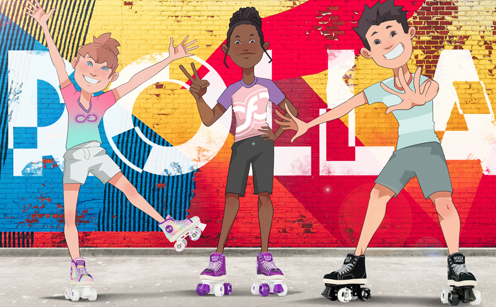 lifestyle image showing children wearing the Crazy Skates ROLLA