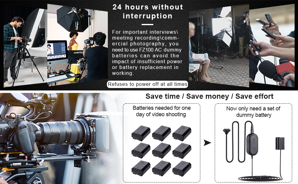 Fomito NP-FZ100 AC Power Adapter Kit Replacement for Sony BC-QZ1 Battery Charger, Compatibe with Alpha A7 III, A7R III, A9, A9R, A9S, A6600 Cameras 17 Fomito NP-FZ100 AC Power Adapter Kit 5
