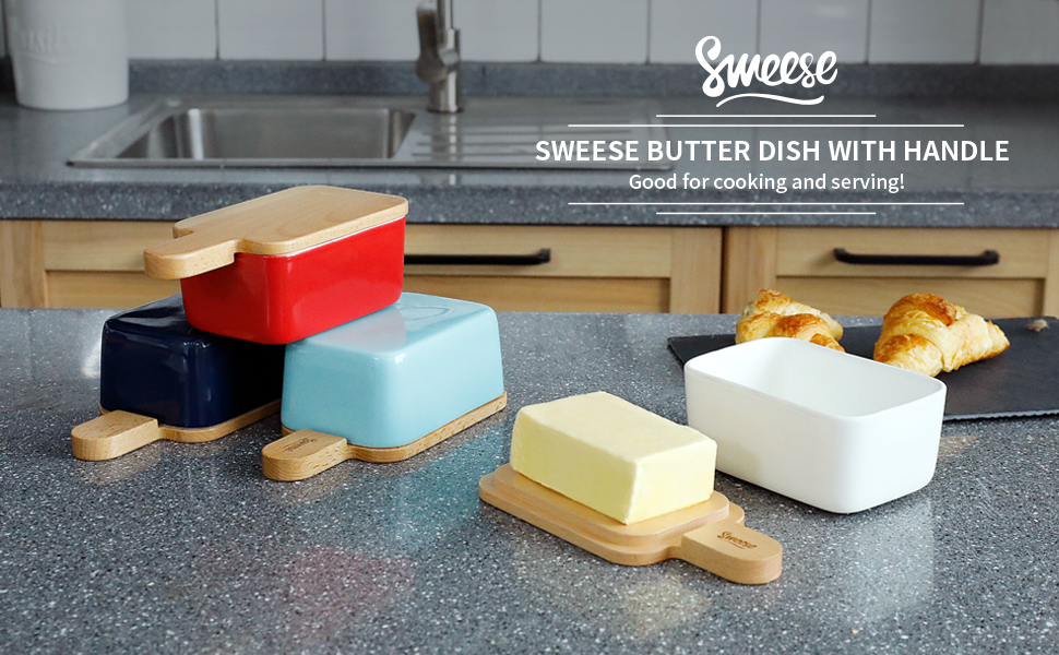 Sweese 323.103 Butter Dish with Lid and Handle, Porcelain Butter Keeper