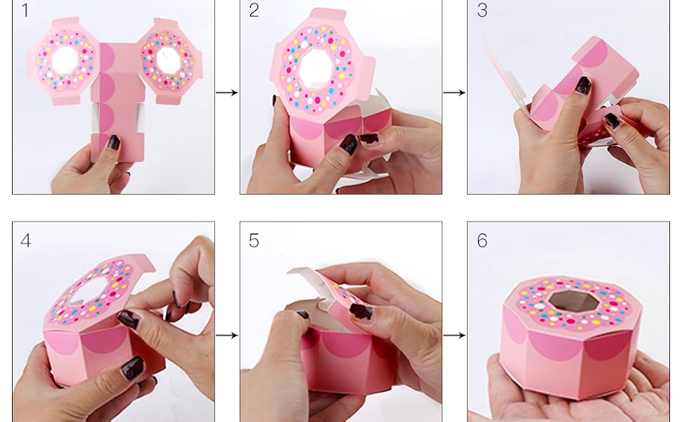 Ourwarm 50pcs Donut Party Favor Boxes 3x3x1 6 Inch Pink Candy