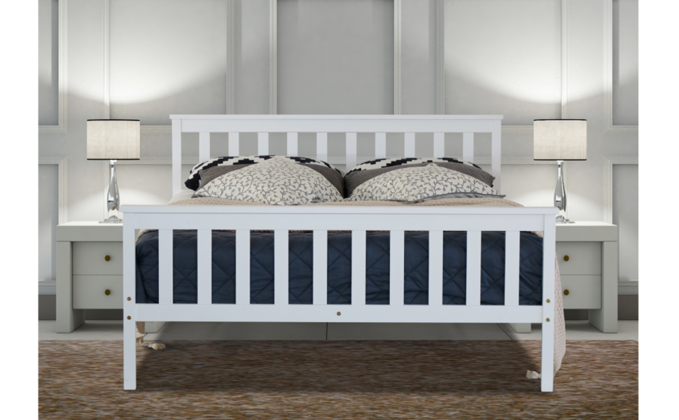 Home Treats Double Bed In White 4'6ft Solid Wooden Frame Perfect For
