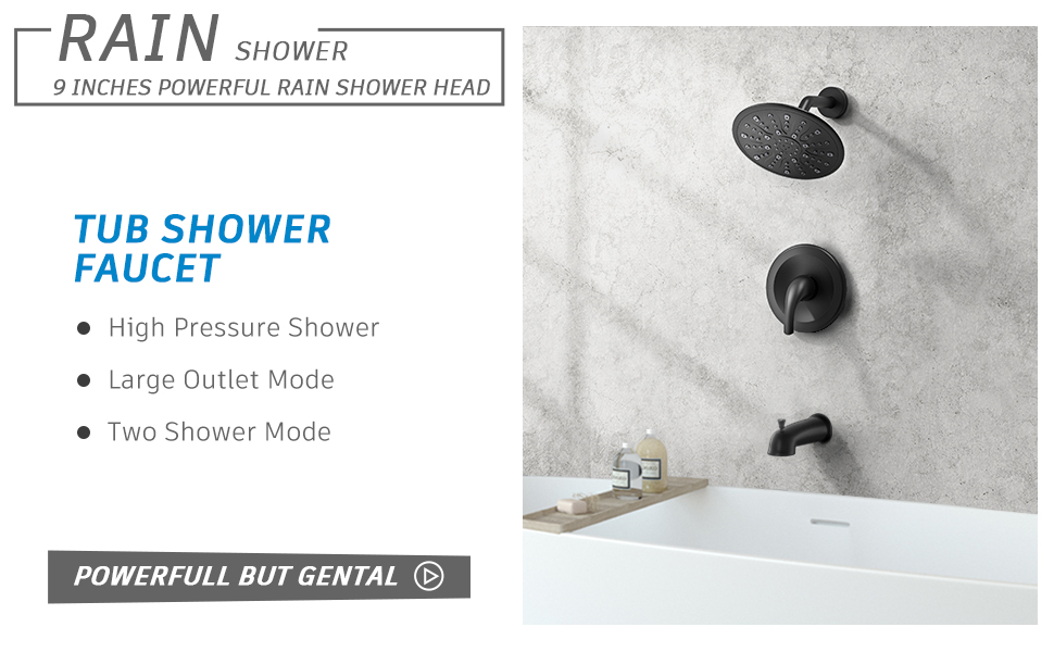 EMBATHER Shower System with Valve, 9Inch Tub and Shower Faucet Set (Roughin Valve Included