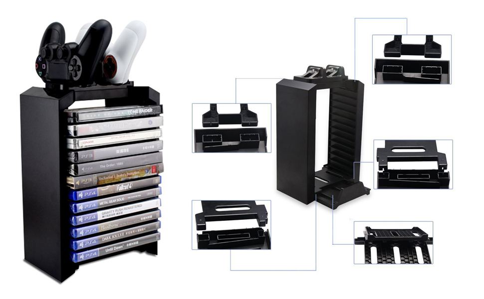 AmeverPS4 Storage Tower Holder Stand & Dual Charger Dock
