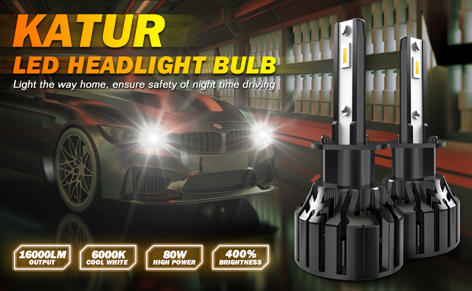 KATUR H1 LED Headlight Bulb, 80W 16000LM 6000K Cool White 400