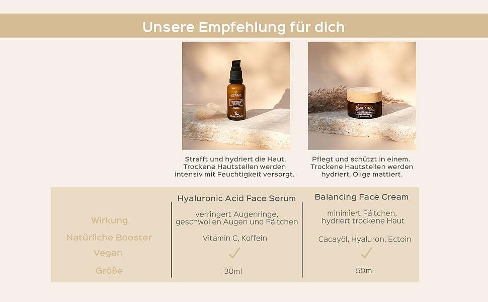 MICARAA Hyaluron Acid Face Serum und Balancing Face Cream