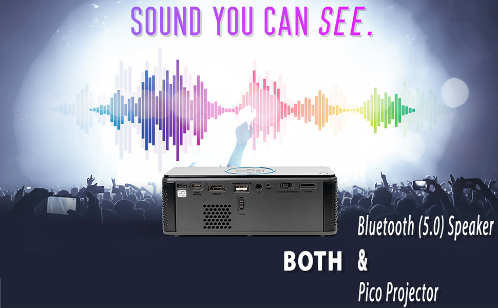 Sound You Can See. Bluetooth 5.0 Speaker and Pico Projector