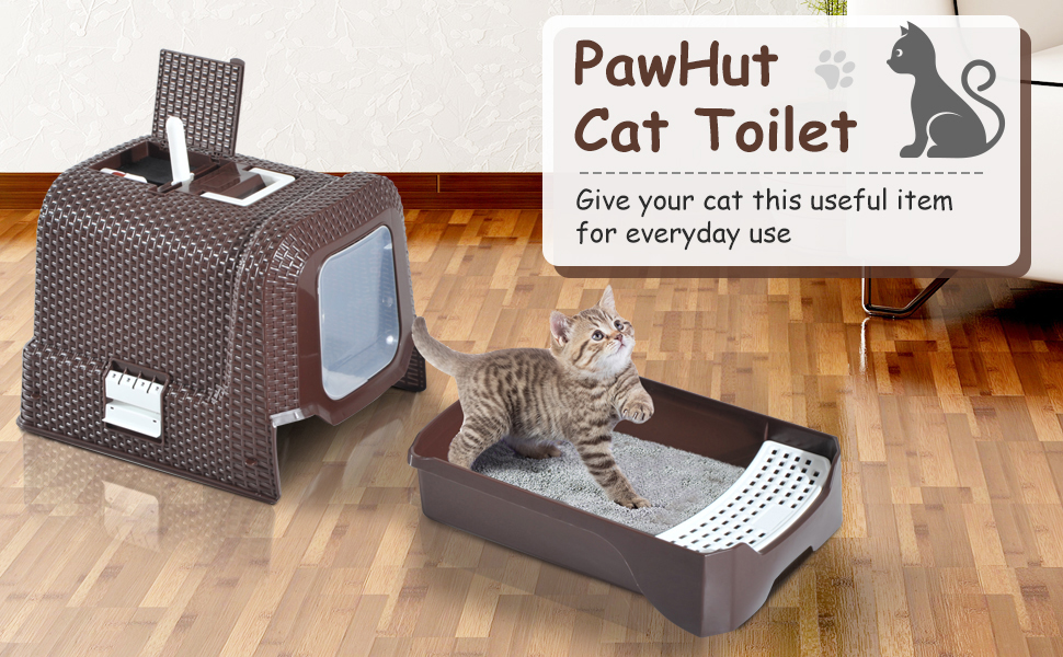 PawHut Pet Cat Litter Box 54L × 42W × 41H cm with Scoop Coffee Amazon