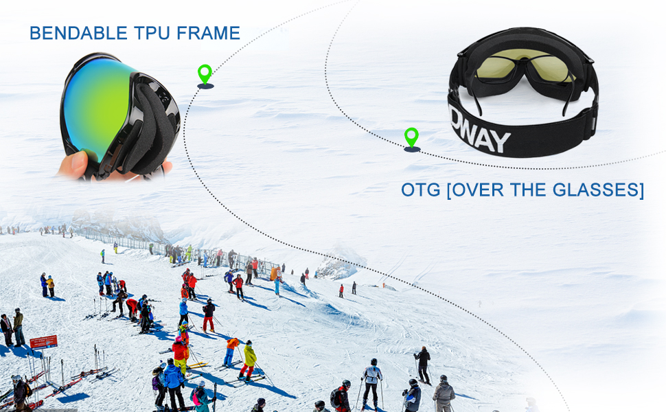 Ski Goggles, Findway OTG Snowboard Goggles for Men, Woman & Youth 100