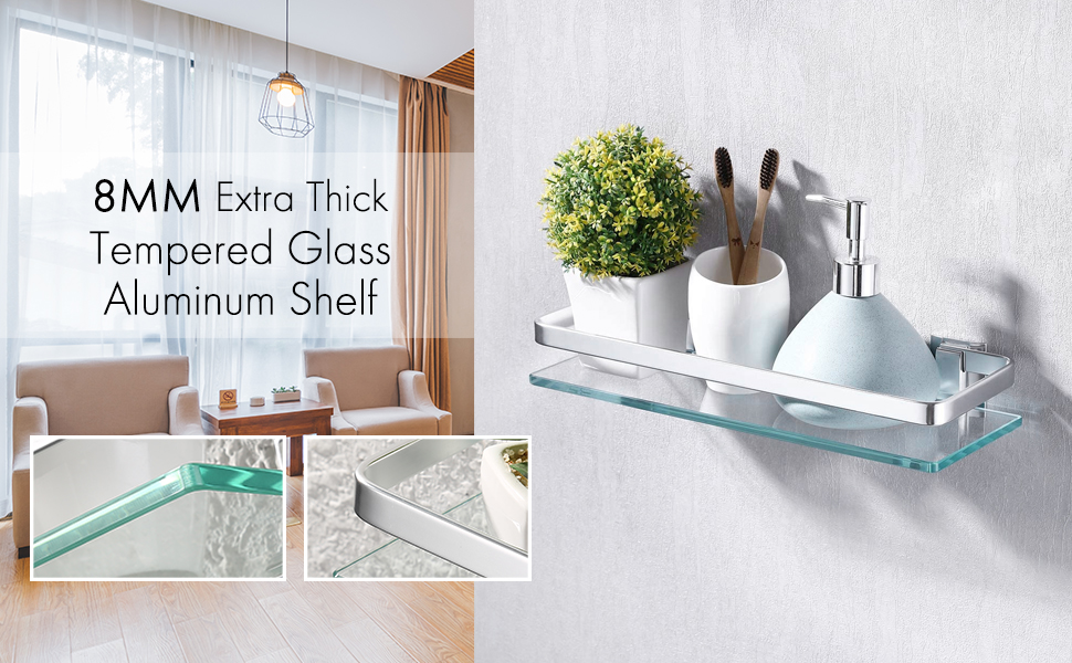Amazon Brand Umi A4126a Glass Shelf Shower Shelf Bathroom Wall Shelf Shower Holder Wall Mounted Aluminium Silver Amazon De Diy Tools