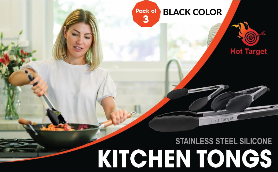 Hot Target NonStick Kitchen Tongs for Cooking Set of 3