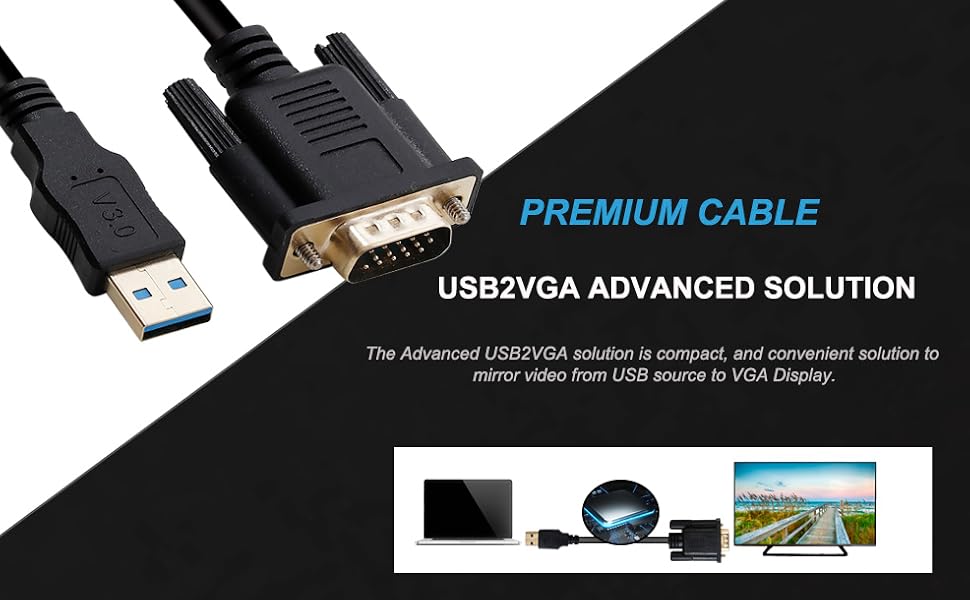 USB to VGA Cable, BENFEI 1.8 Meter USB 3.0 to VGA Male to Male Cable