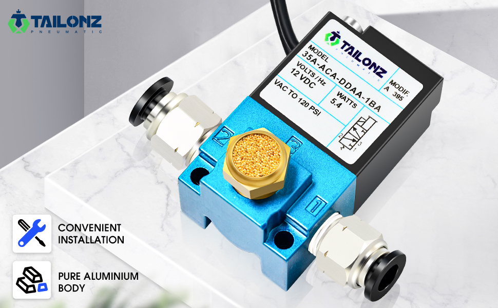 TAILONZ PNEUMATIC 2 Way 3 Port Mac Valve, DC12V, 5.4W, 1/8”NPT Electronic Booster Control