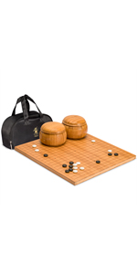  Bamboo 0.8” Etched Reversible Go Game Set Board w/ Double Convex Yunzi Stones