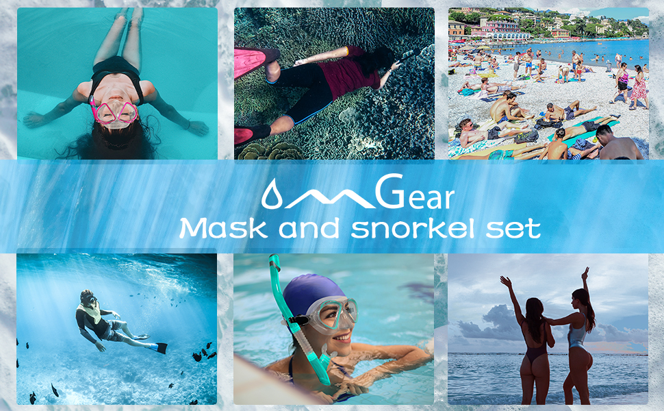 OMGear Snorkel Set Mask and Snorkel Dive Mask Snorkel Kit Swim Goggles with Nose