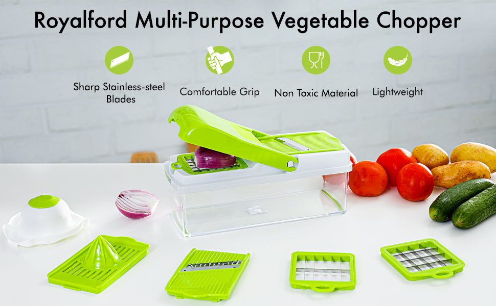 Royalford MultiPurpose Vegetable Chopper Mandolin Dicer with Easy