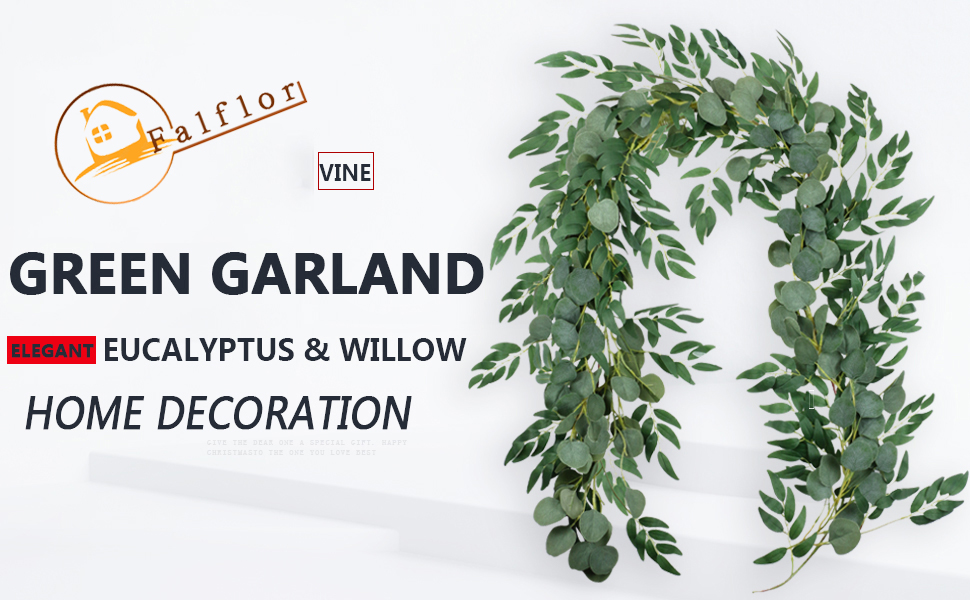 Falflor 2Pcs Greenery Garland 6.5Ft Artificial Eucalyptus Garland and 6
