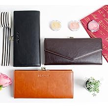 Women's Long Wallet, Large Capacity, Genuine Leather, Clasp