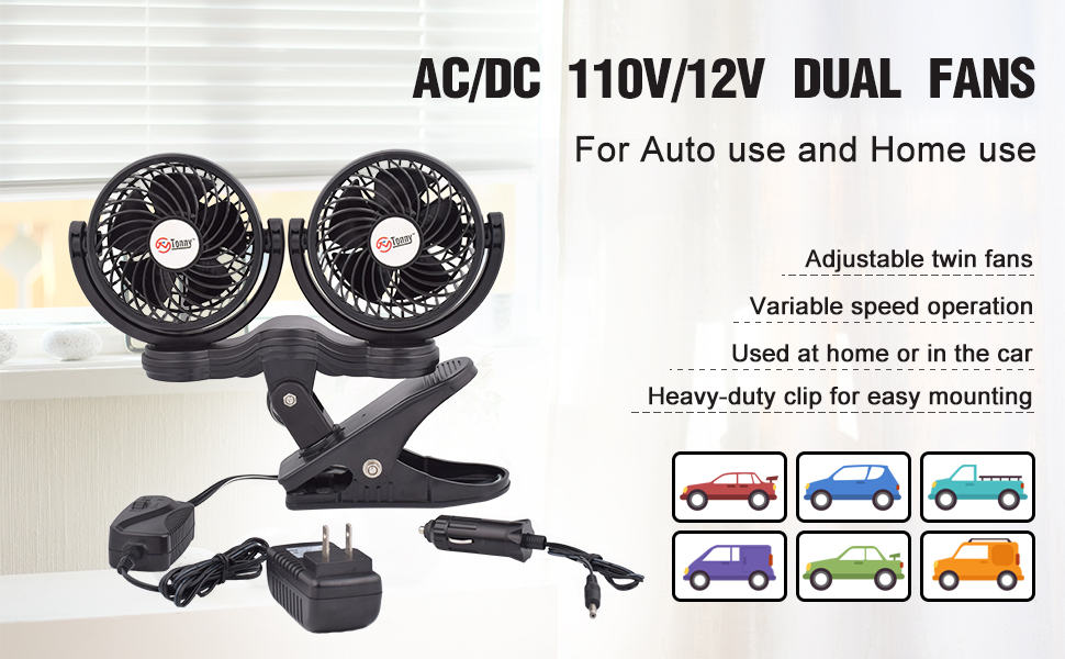 TN TONNY Dual Head Clip Fan, 4 Inches Electric Car Clip