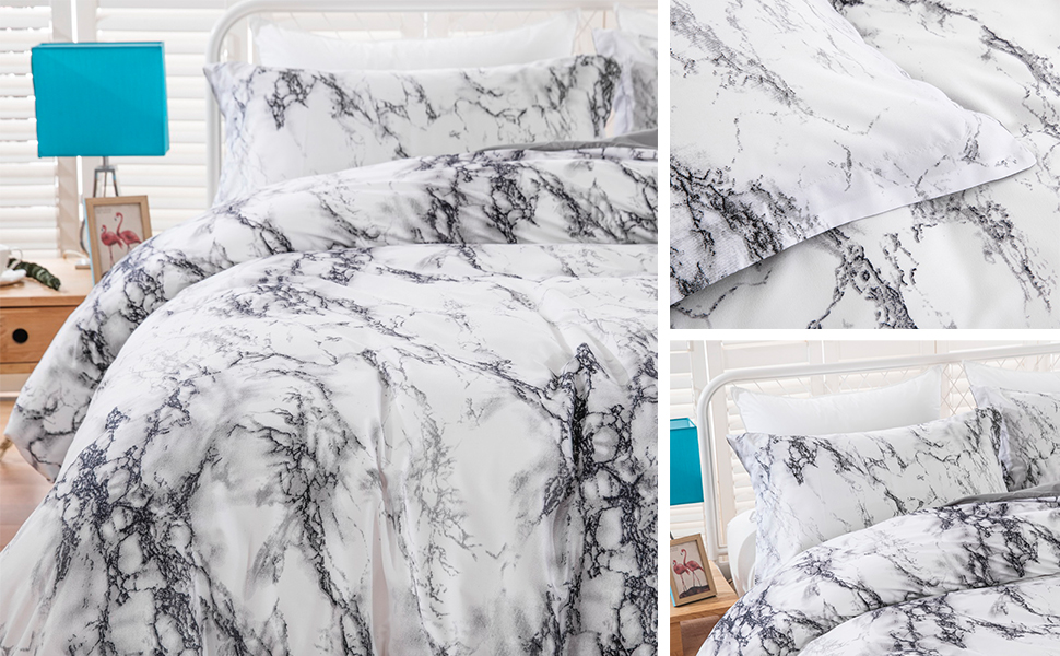 Marble Comforter Set Queen White Gray Marble Printed