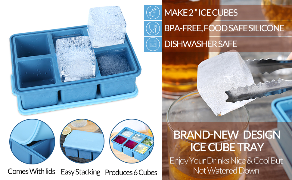 Geesta Large Ice Cube Tray Silicone with Lid, Ice Tray Mold Square,Ice Cube Maker