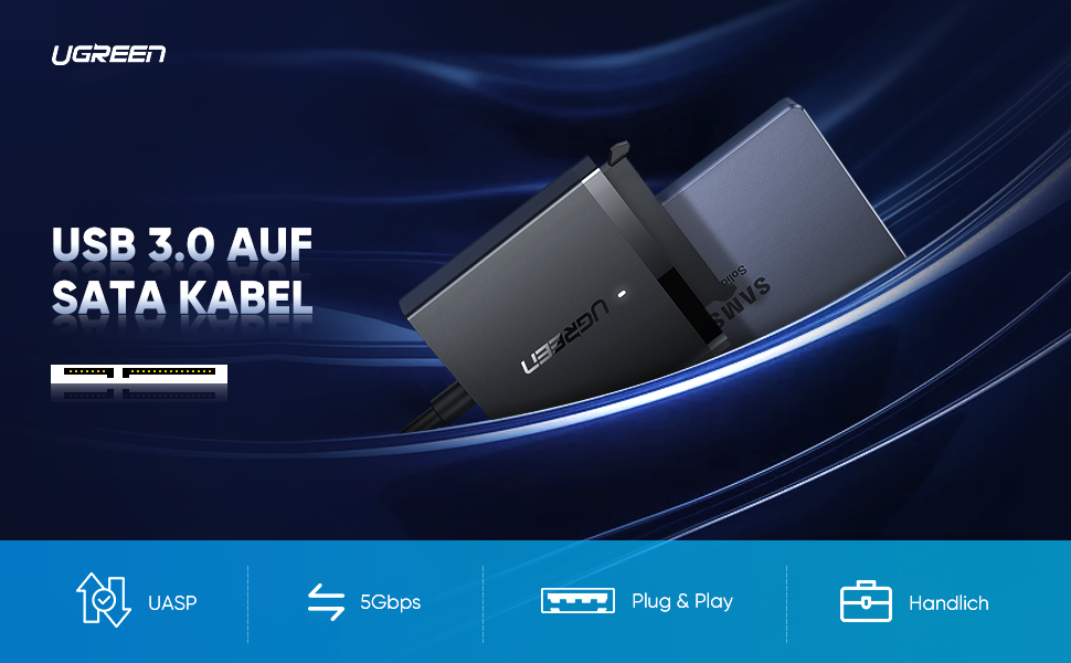 UGREEN SATA USB 3.0 Adapter Cable UASP Hard Drive Adapter Compatible with 2.5 Inch SATA I II III Hard Drive