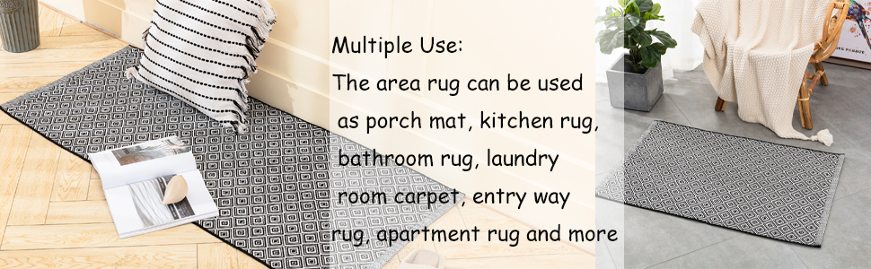 Cotton Doormat Front Porch Rug, Woven Reversible Kitchen Rug Diamond, Farmhouse Layered Welcome Door