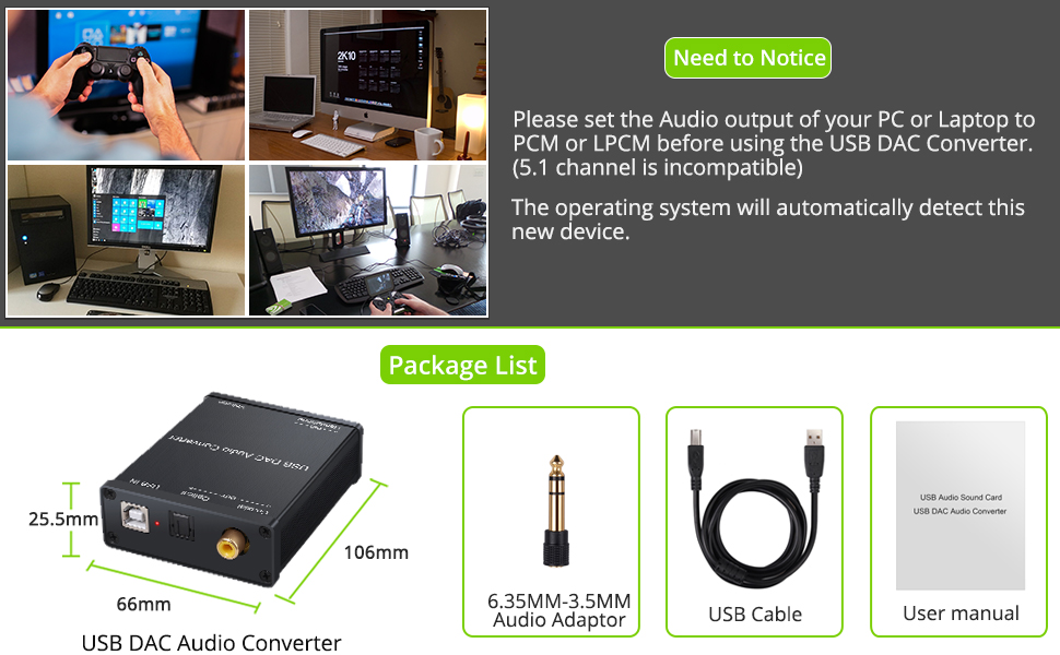 LiNKFOR Digital to Analog Audio Converter Volume Ajustable, USB DAC