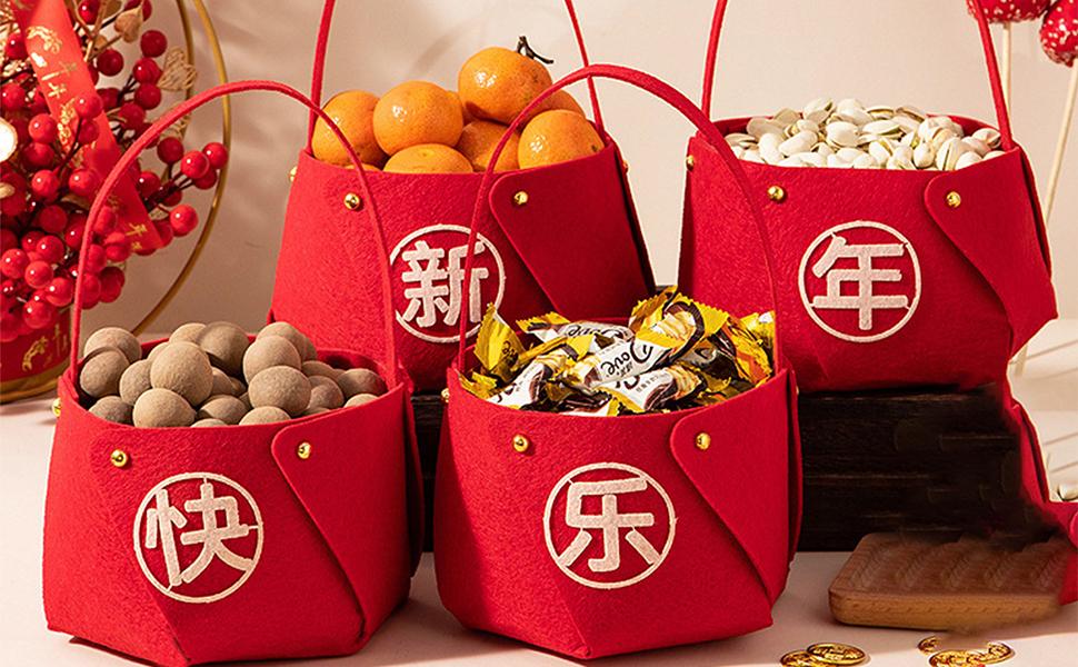 Spring Festival Treat Holder - Festive Kitchen Fruit Basket Non-woven Fabric,DIY Candy Dish, Durable