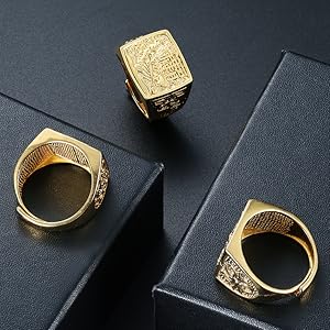 Men's 18K Gold Plated Rings Wedding Ring Rich/Luck/Wealth Ring Set Adjustable