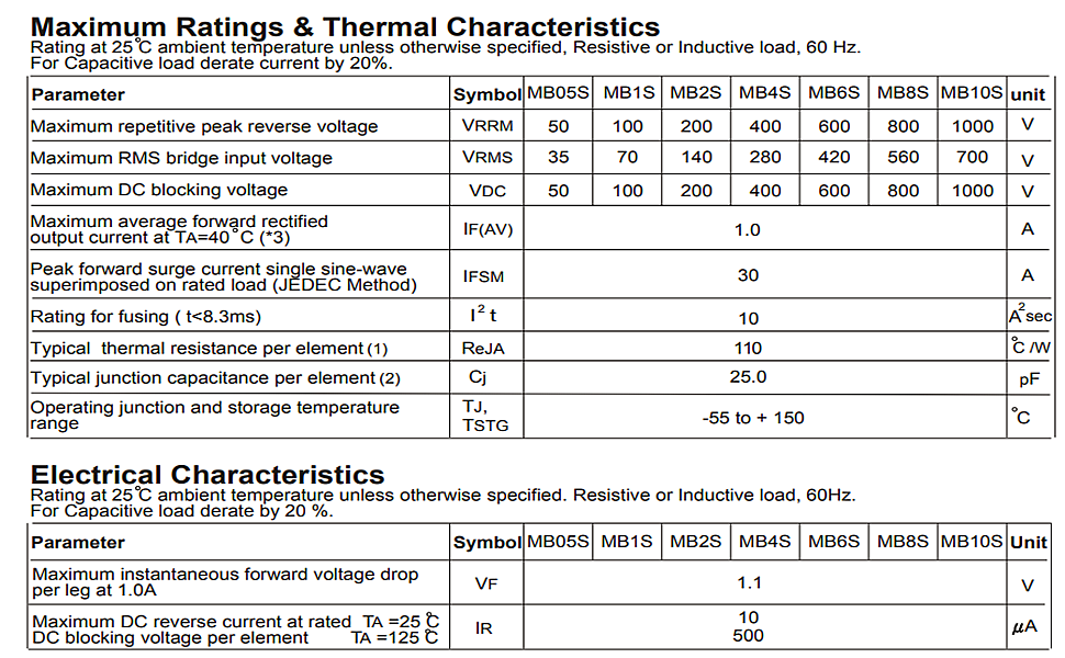 50x MB6S ASEMI Surface Mount 1A1000V Mini Bridge Rectifier Diode for