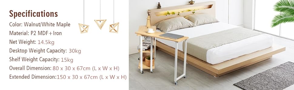 L-shaped Mobile 360° Rotating Corner Computer Desk Laptop Computer PC Desk Home 14 x