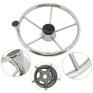 NovelBee 5 Spoke Dia.13-1/2" Stainless Steel Boat Steering Wheel with Control Knob and Cap