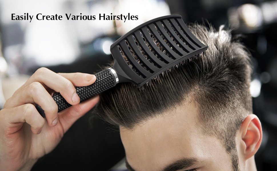 FIXBODY Boar Bristle Hair Brush - Curved & Vented & Oversize Design Detangling Hair Brush