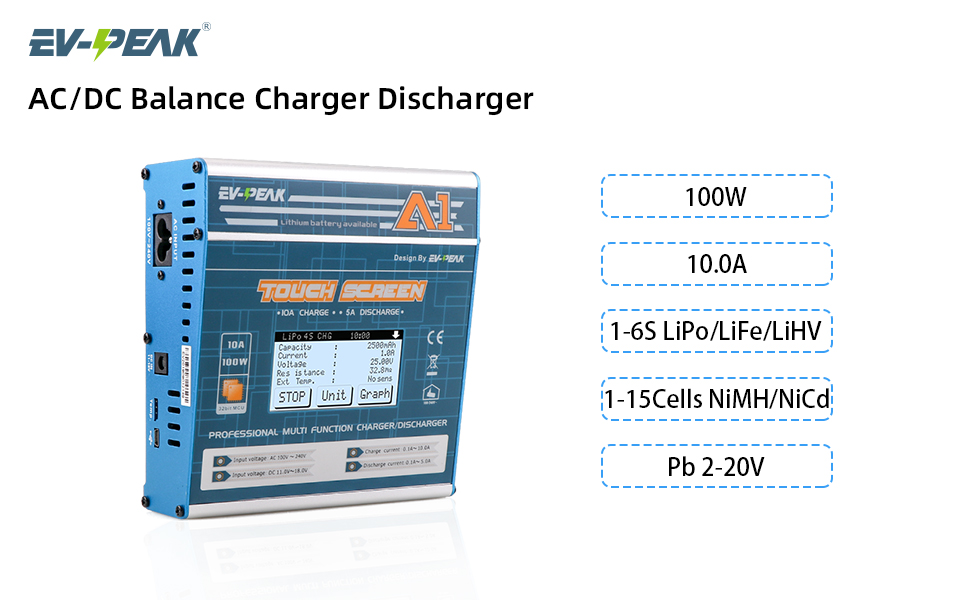 AC/DC 100W/10A Balance Charger Discharger for LiPo LiHV Life NiMH NiCd Pb Batteries