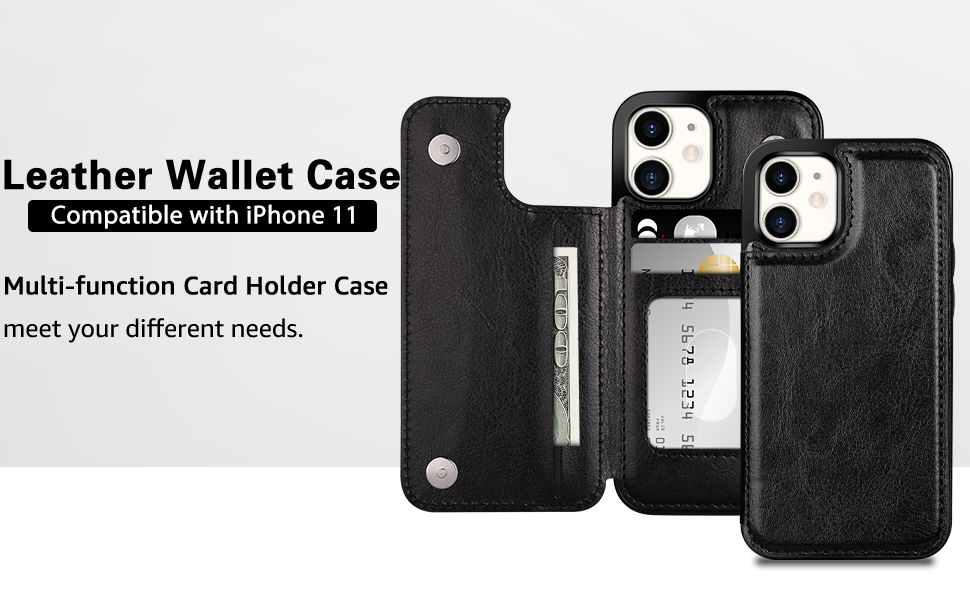 Coolden for iPhone 11 Case Shockproof Case for iPhone 11 Wallet Case Cover with Card Holder Slot Flip Folio Soft PU Leather Magnetic Closure Protective Case Cover for iPhone 11 6.1 inch (Black) 9 iPhone 11 case